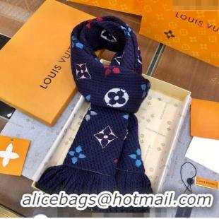 Popular Style Louis Vuitton Logomania Rainbow Wool Long Scarf with Fringe 30x175cm LV011002 Navy Blue 2024