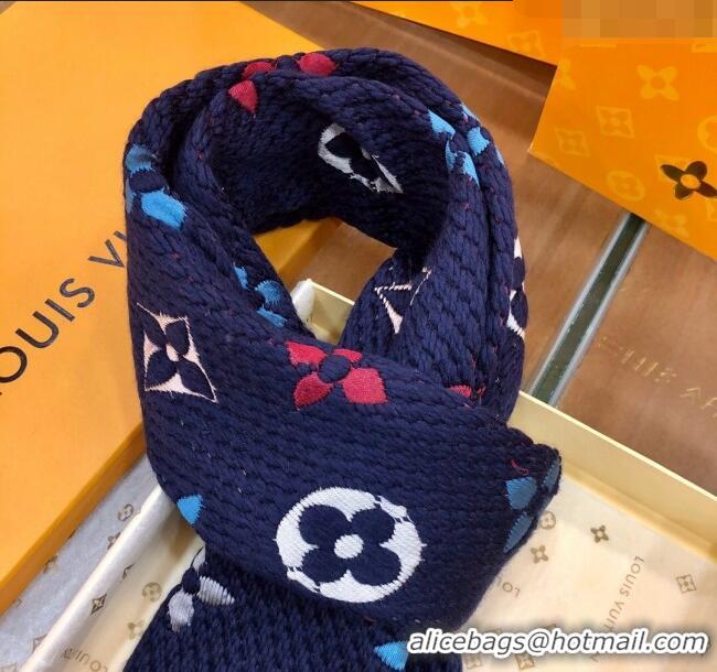 Popular Style Louis Vuitton Logomania Rainbow Wool Long Scarf with Fringe 30x175cm LV011002 Navy Blue 2024