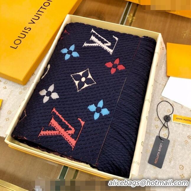 Popular Style Louis Vuitton Logomania Rainbow Wool Long Scarf with Fringe 30x175cm LV011002 Navy Blue 2024