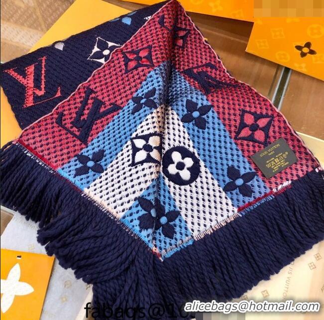 Popular Style Louis Vuitton Logomania Rainbow Wool Long Scarf with Fringe 30x175cm LV011002 Navy Blue 2024