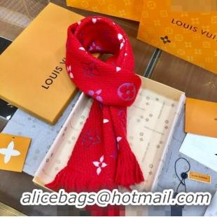 Good Taste Louis Vuitton Logomania Rainbow Wool Long Scarf with Fringe 30x175cm LV011002 Red 2024