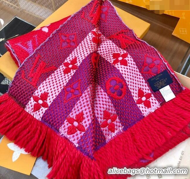 Good Taste Louis Vuitton Logomania Rainbow Wool Long Scarf with Fringe 30x175cm LV011002 Red 2024