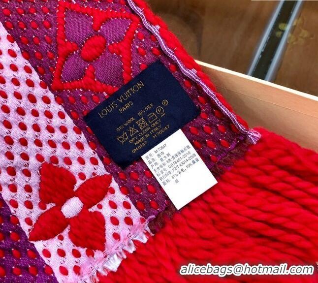 Good Taste Louis Vuitton Logomania Rainbow Wool Long Scarf with Fringe 30x175cm LV011002 Red 2024