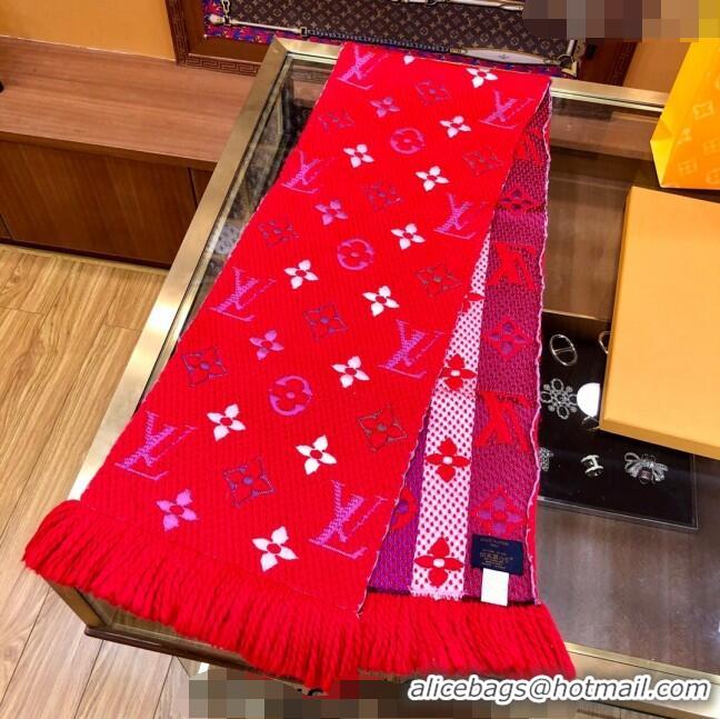 Good Taste Louis Vuitton Logomania Rainbow Wool Long Scarf with Fringe 30x175cm LV011002 Red 2024