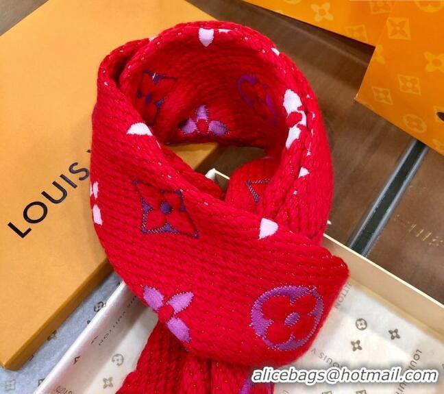 Good Taste Louis Vuitton Logomania Rainbow Wool Long Scarf with Fringe 30x175cm LV011002 Red 2024