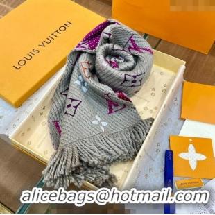 Low Cost Louis Vuitton Logomania Rainbow Wool Long Scarf with Fringe 30x175cm LV011002 Grey 2024