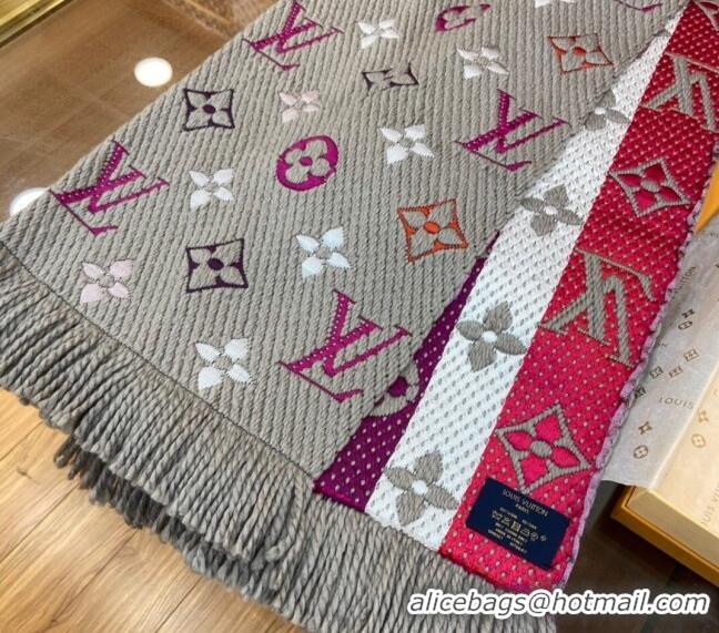 Low Cost Louis Vuitton Logomania Rainbow Wool Long Scarf with Fringe 30x175cm LV011002 Grey 2024