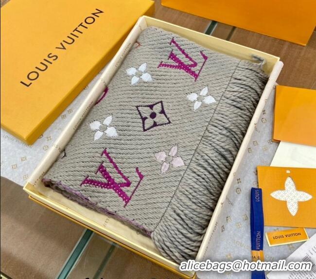 Low Cost Louis Vuitton Logomania Rainbow Wool Long Scarf with Fringe 30x175cm LV011002 Grey 2024