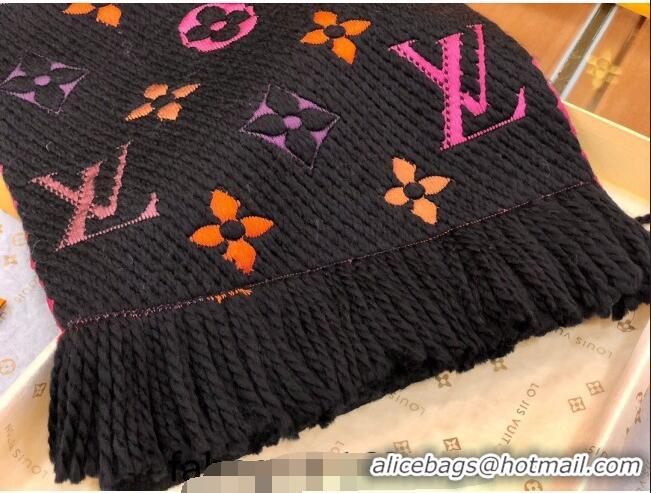 Best Price Louis Vuitton Logomania Rainbow Wool Long Scarf with Fringe 30x175cm LV011002 Black 2024