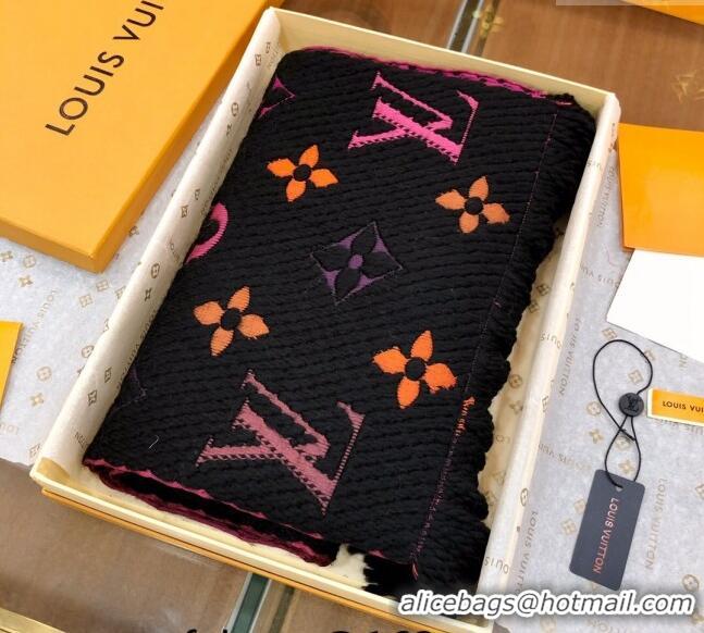 Best Price Louis Vuitton Logomania Rainbow Wool Long Scarf with Fringe 30x175cm LV011002 Black 2024