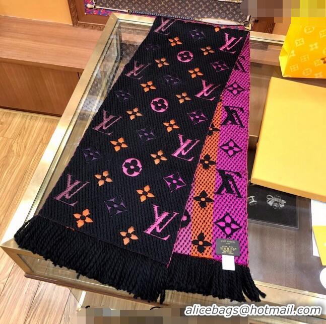 Best Price Louis Vuitton Logomania Rainbow Wool Long Scarf with Fringe 30x175cm LV011002 Black 2024