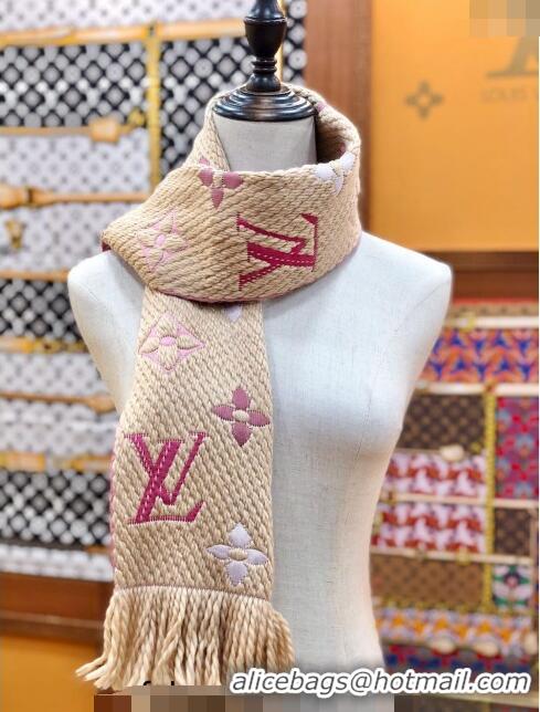 Luxurious Louis Vuitton Logomania Rainbow Wool Long Scarf with Fringe 30x175cm LV011002 Camel 2024