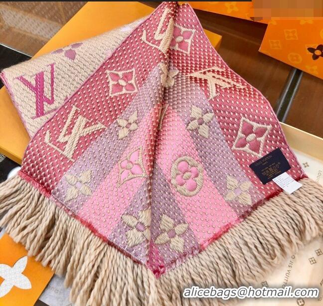 Luxurious Louis Vuitton Logomania Rainbow Wool Long Scarf with Fringe 30x175cm LV011002 Camel 2024