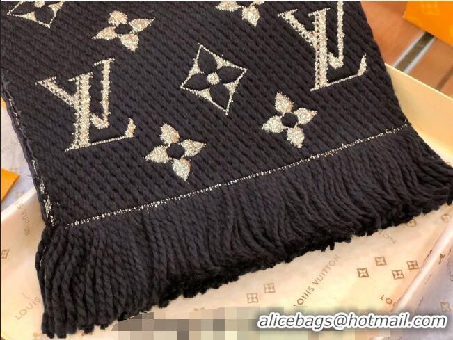 Top Grade Louis Vuitton Logomania Wool Long Scarf with Fringe 30x175cm LV011003 Black/Gold 2024