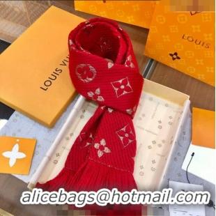 Top Design Louis Vuitton Logomania Wool Long Scarf with Fringe 30x175cm LV011003 Red/Gold 2024