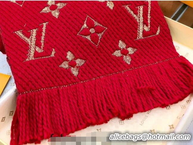 Top Design Louis Vuitton Logomania Wool Long Scarf with Fringe 30x175cm LV011003 Red/Gold 2024