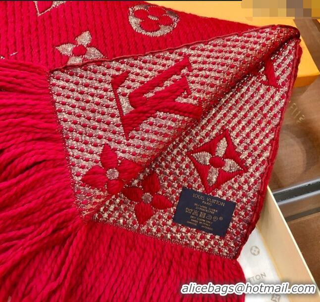 Top Design Louis Vuitton Logomania Wool Long Scarf with Fringe 30x175cm LV011003 Red/Gold 2024