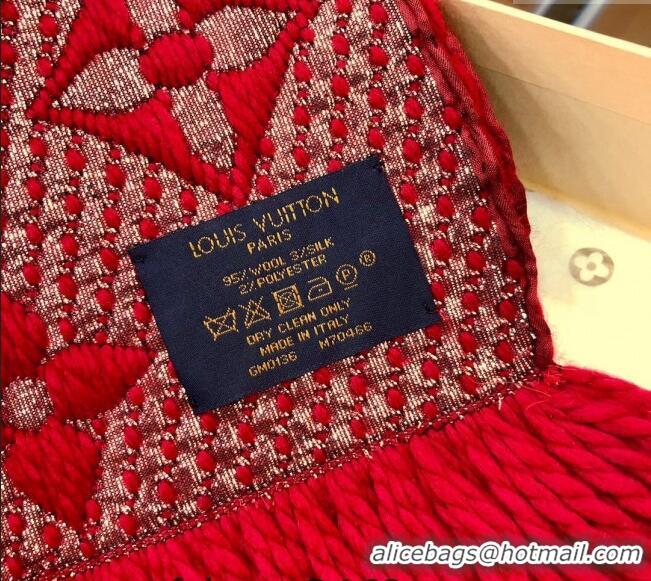 Top Design Louis Vuitton Logomania Wool Long Scarf with Fringe 30x175cm LV011003 Red/Gold 2024