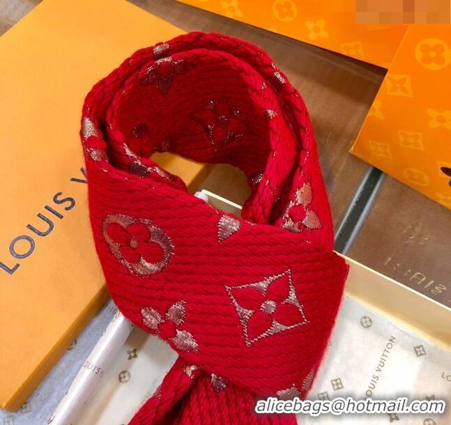 Top Design Louis Vuitton Logomania Wool Long Scarf with Fringe 30x175cm LV011003 Red/Gold 2024