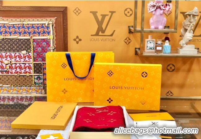 Top Design Louis Vuitton Logomania Wool Long Scarf with Fringe 30x175cm LV011003 Red/Gold 2024