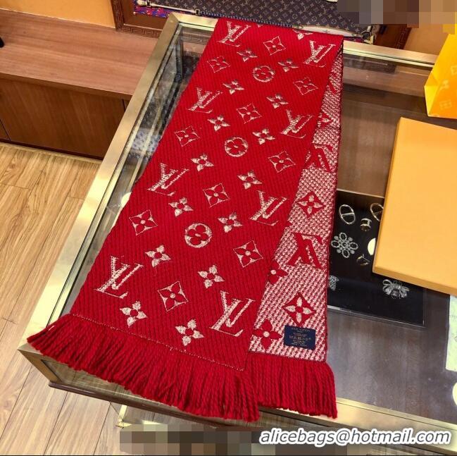 Top Design Louis Vuitton Logomania Wool Long Scarf with Fringe 30x175cm LV011003 Red/Gold 2024