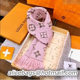 Shop Discount Louis Vuitton Logomania Wool Long Scarf with Fringe 30x175cm LV011003 Light Pink/Gold 2024