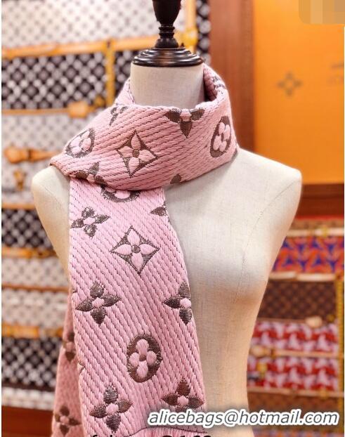 Shop Discount Louis Vuitton Logomania Wool Long Scarf with Fringe 30x175cm LV011003 Light Pink/Gold 2024