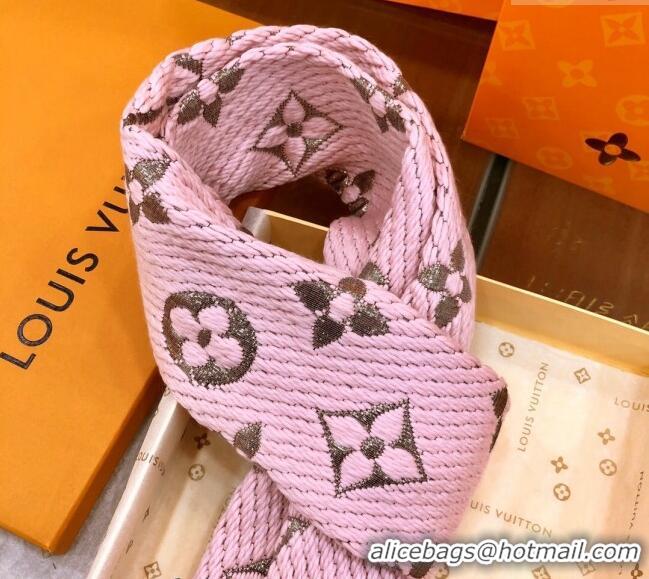 Shop Discount Louis Vuitton Logomania Wool Long Scarf with Fringe 30x175cm LV011003 Light Pink/Gold 2024