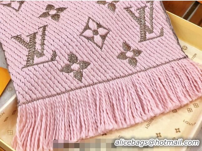 Shop Discount Louis Vuitton Logomania Wool Long Scarf with Fringe 30x175cm LV011003 Light Pink/Gold 2024