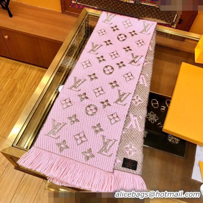 Shop Discount Louis Vuitton Logomania Wool Long Scarf with Fringe 30x175cm LV011003 Light Pink/Gold 2024