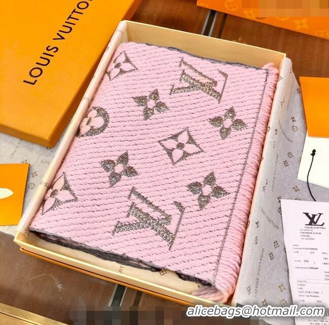 Shop Discount Louis Vuitton Logomania Wool Long Scarf with Fringe 30x175cm LV011003 Light Pink/Gold 2024