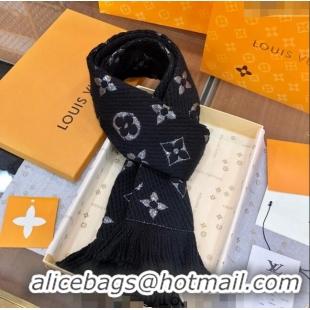 Super Quality Louis Vuitton Logomania Wool Long Scarf with Fringe 30x175cm LV011003 Black/Silver 2024