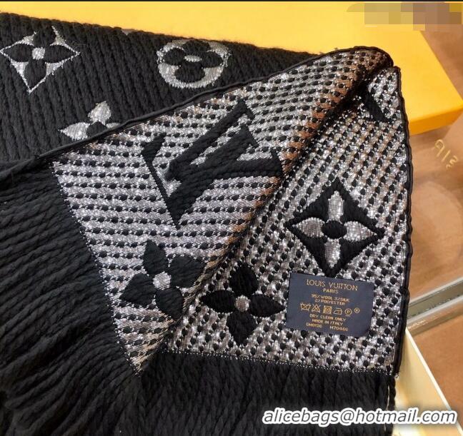 Super Quality Louis Vuitton Logomania Wool Long Scarf with Fringe 30x175cm LV011003 Black/Silver 2024