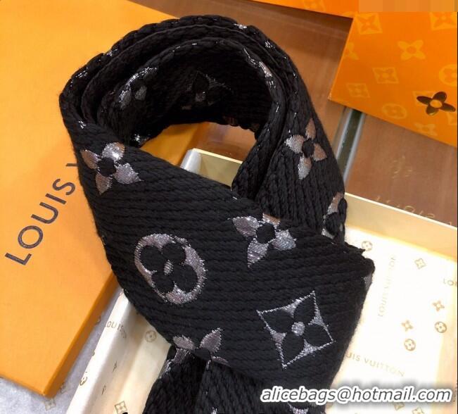 Super Quality Louis Vuitton Logomania Wool Long Scarf with Fringe 30x175cm LV011003 Black/Silver 2024