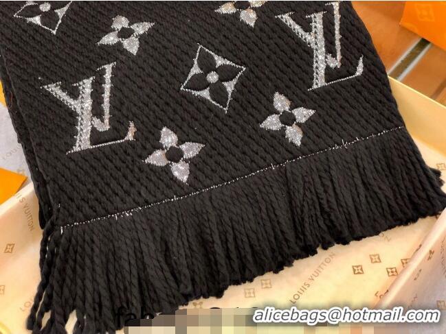 Super Quality Louis Vuitton Logomania Wool Long Scarf with Fringe 30x175cm LV011003 Black/Silver 2024