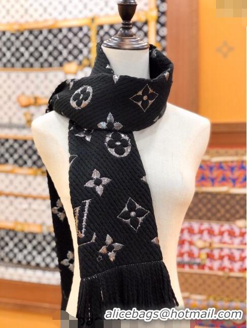 Super Quality Louis Vuitton Logomania Wool Long Scarf with Fringe 30x175cm LV011003 Black/Silver 2024