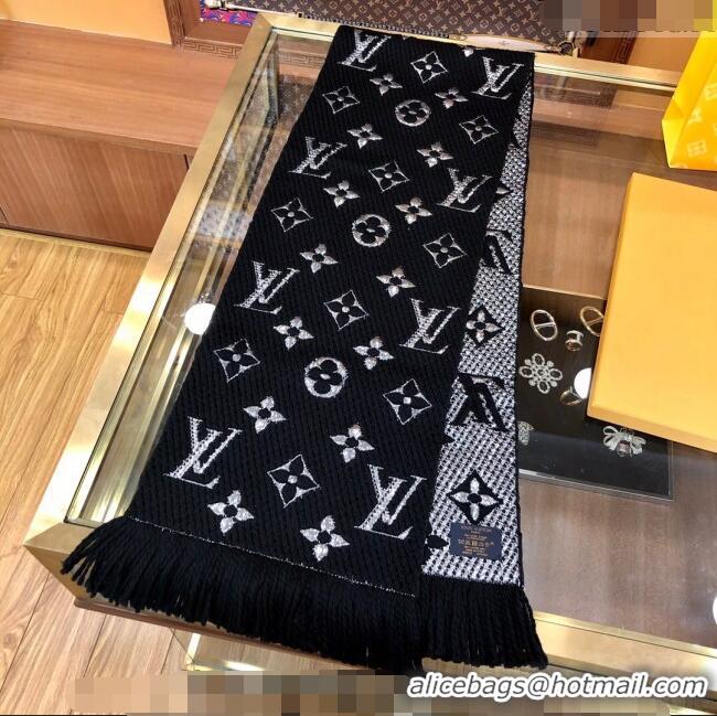 Super Quality Louis Vuitton Logomania Wool Long Scarf with Fringe 30x175cm LV011003 Black/Silver 2024