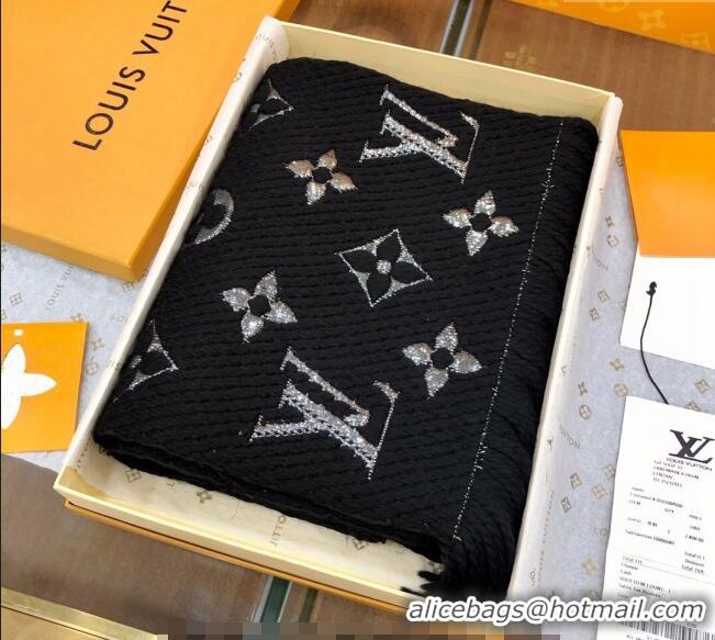 Super Quality Louis Vuitton Logomania Wool Long Scarf with Fringe 30x175cm LV011003 Black/Silver 2024