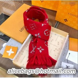 Good Taste Louis Vuitton Logomania Wool Long Scarf with Fringe 30x175cm LV011003 Red/Silver 2024