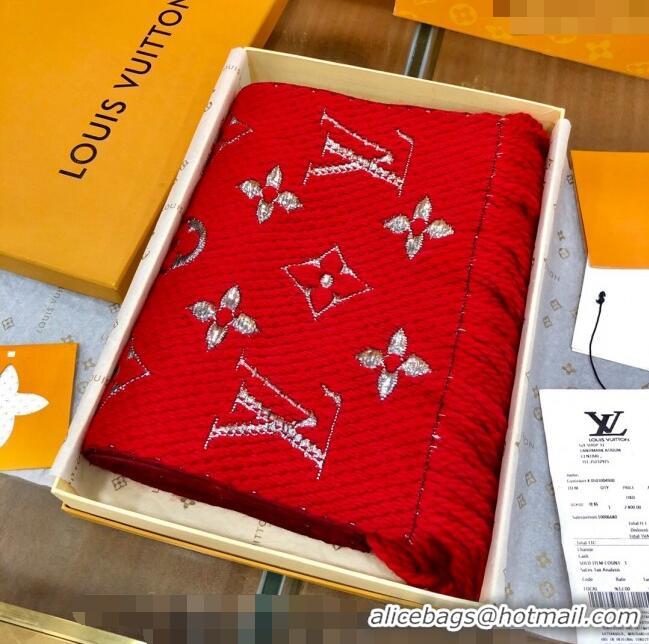 Good Taste Louis Vuitton Logomania Wool Long Scarf with Fringe 30x175cm LV011003 Red/Silver 2024