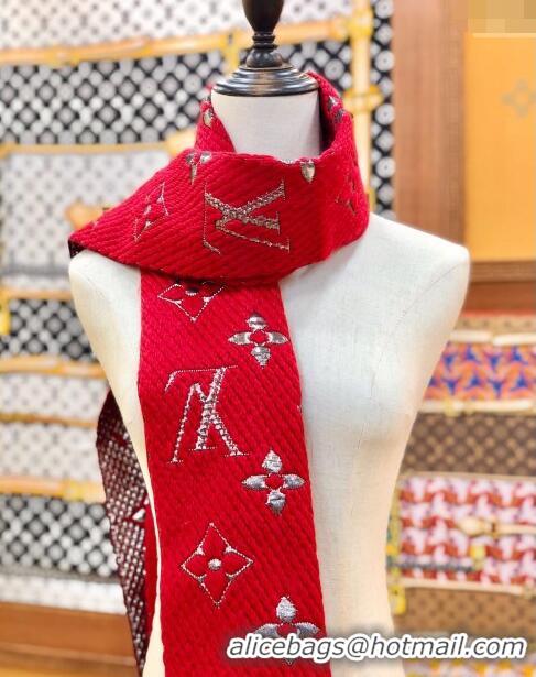 Good Taste Louis Vuitton Logomania Wool Long Scarf with Fringe 30x175cm LV011003 Red/Silver 2024