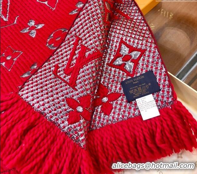 Good Taste Louis Vuitton Logomania Wool Long Scarf with Fringe 30x175cm LV011003 Red/Silver 2024