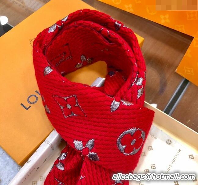 Good Taste Louis Vuitton Logomania Wool Long Scarf with Fringe 30x175cm LV011003 Red/Silver 2024