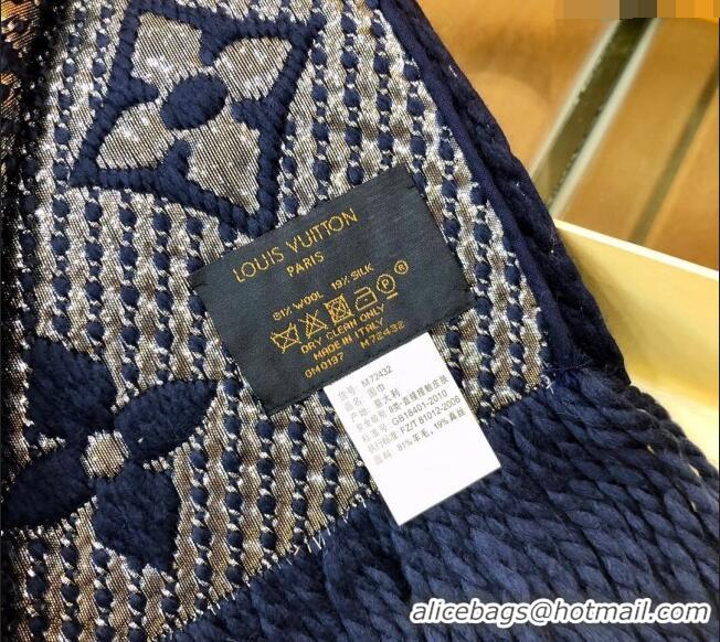 Super Quality Louis Vuitton Logomania Wool Long Scarf with Fringe 30x175cm LV011003 Navy Blue/Silver 2024