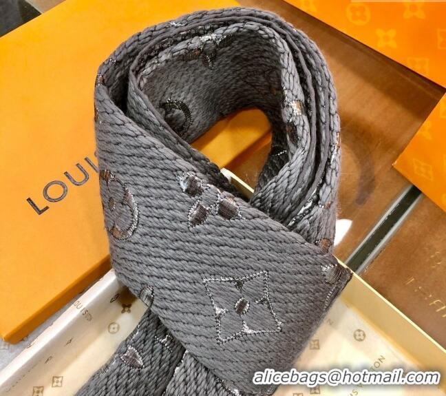 Good Looking Louis Vuitton Logomania Wool Long Scarf with Fringe 30x175cm LV011003 Grey/Silver 2024