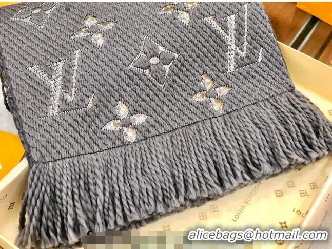 Good Looking Louis Vuitton Logomania Wool Long Scarf with Fringe 30x175cm LV011003 Grey/Silver 2024