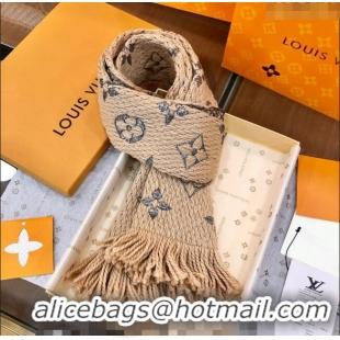 Top Quality Louis Vuitton Logomania Wool Long Scarf with Fringe 30x175cm LV011003 Beige/Silver 2024