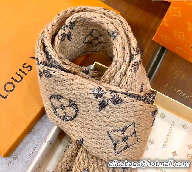 Top Quality Louis Vuitton Logomania Wool Long Scarf with Fringe 30x175cm LV011003 Beige/Silver 2024