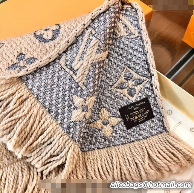 Top Quality Louis Vuitton Logomania Wool Long Scarf with Fringe 30x175cm LV011003 Beige/Silver 2024