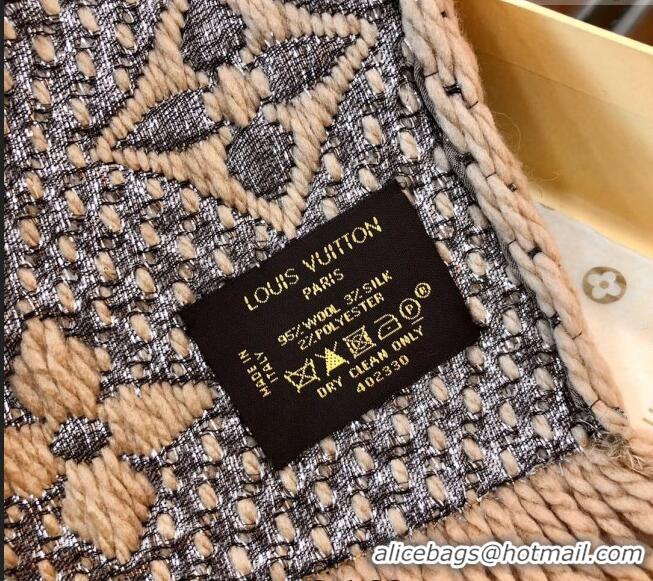 Top Quality Louis Vuitton Logomania Wool Long Scarf with Fringe 30x175cm LV011003 Beige/Silver 2024